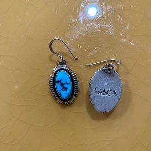 Authentic L Yazzie turquoise and sterling silver drop earrings for pierced ears